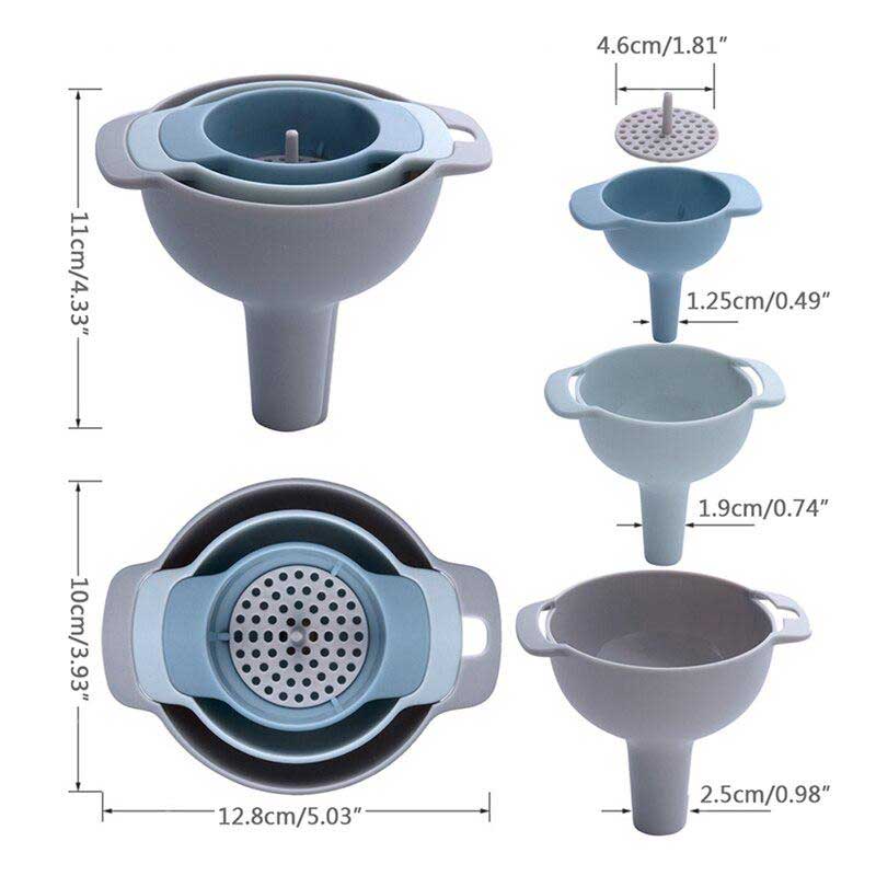 4Pcs Funnel Set With Strainer Plastic