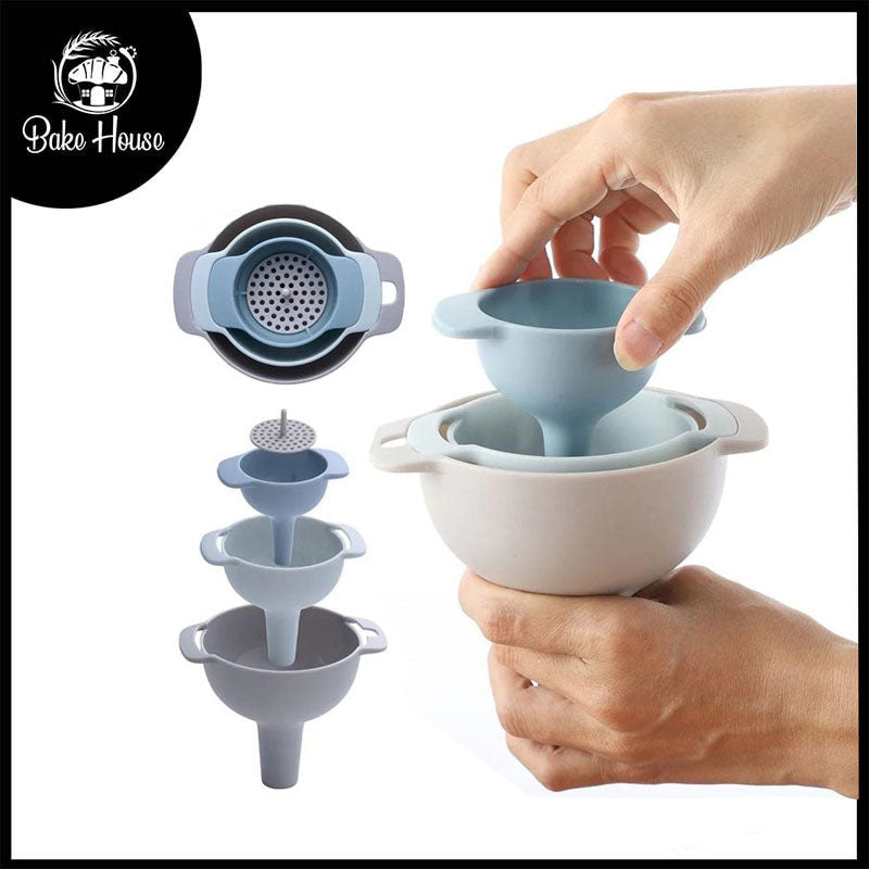 4Pcs Funnel Set With Strainer Plastic