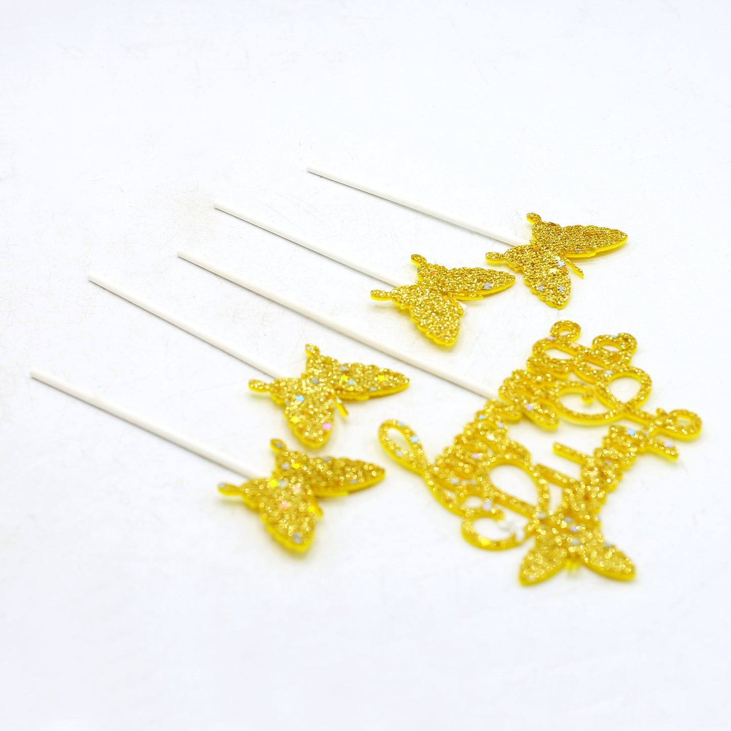 Happy Birthday And Butterfly Cake Topper Golden 5Pcs Set