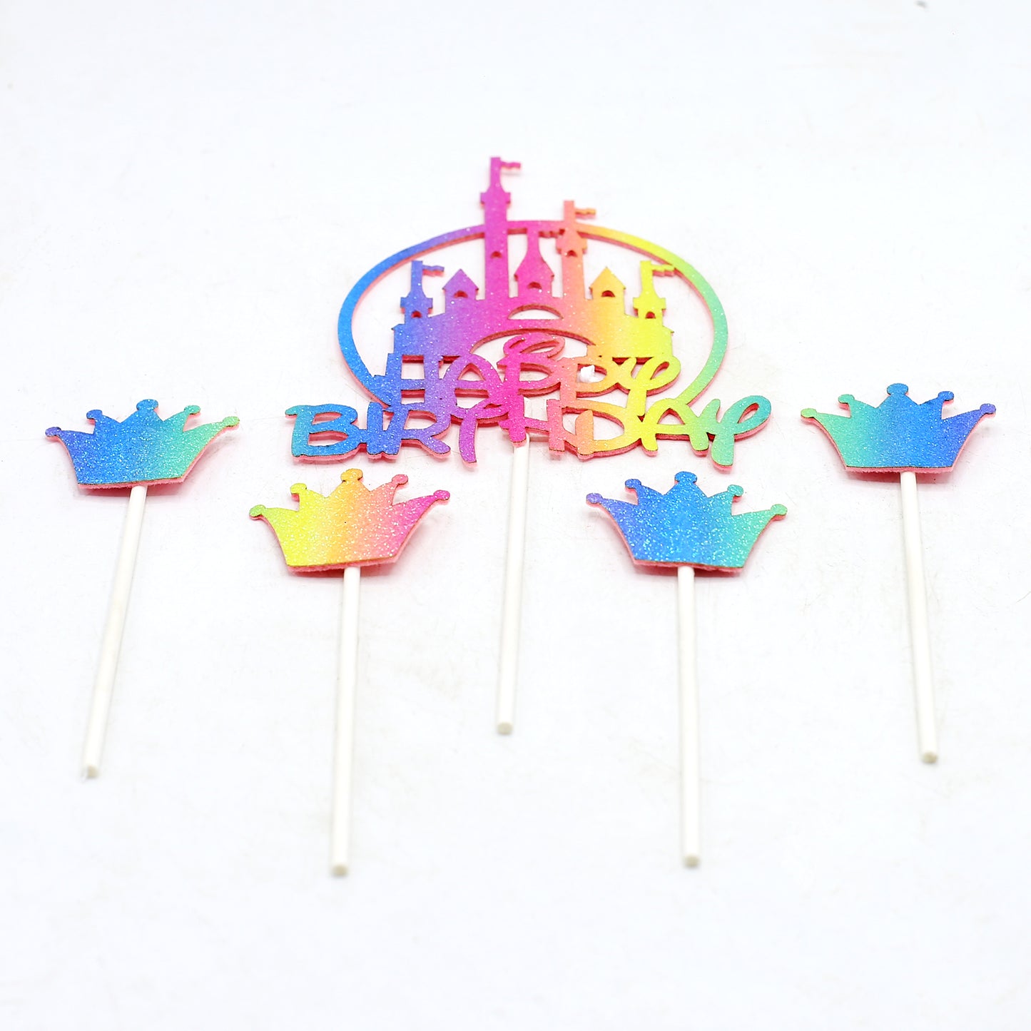 Happy Birthday And Crown Cake Topper 5Pcs Set