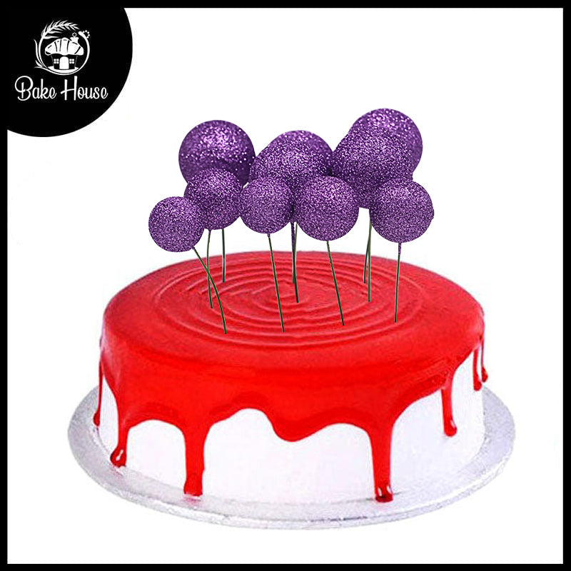 Glitter Purple Ball Cake Topper 20Pcs Set