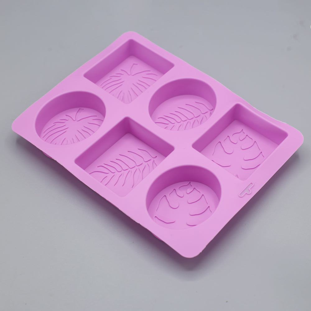 3 Rectangle & 3 Oval Shapes Leave Design Silicone Soap Mold 6 Cavity