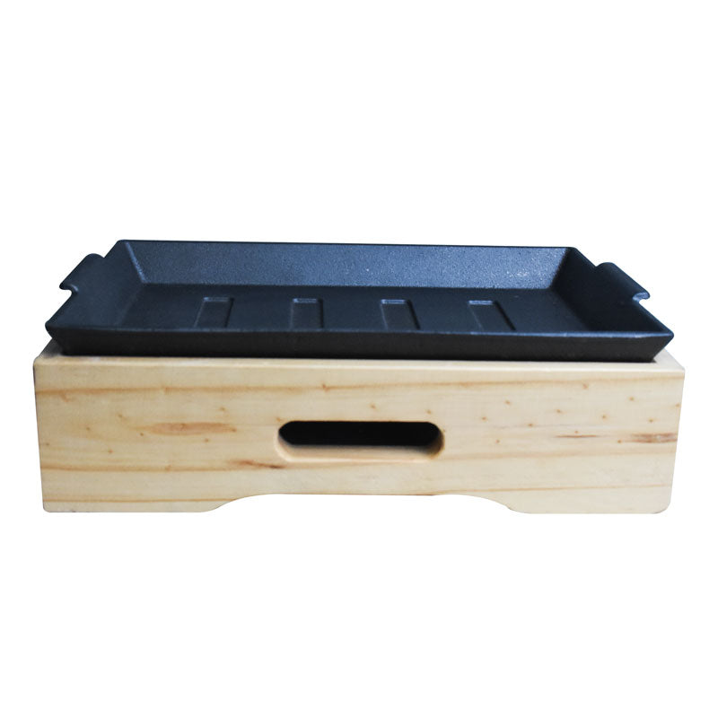 Rectangle Cast Iron Sizzler Plate With Wooden Holder