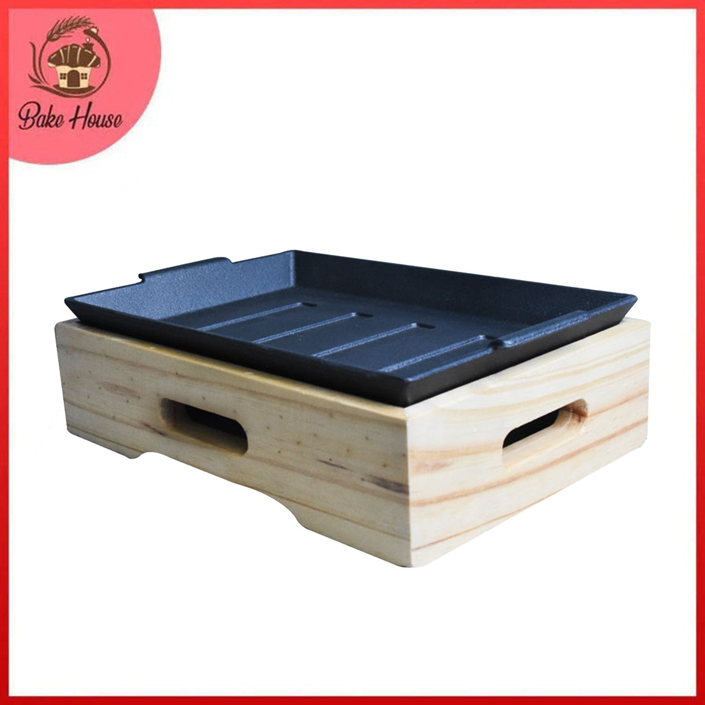 Rectangle Cast Iron Sizzler Plate With Wooden Holder
