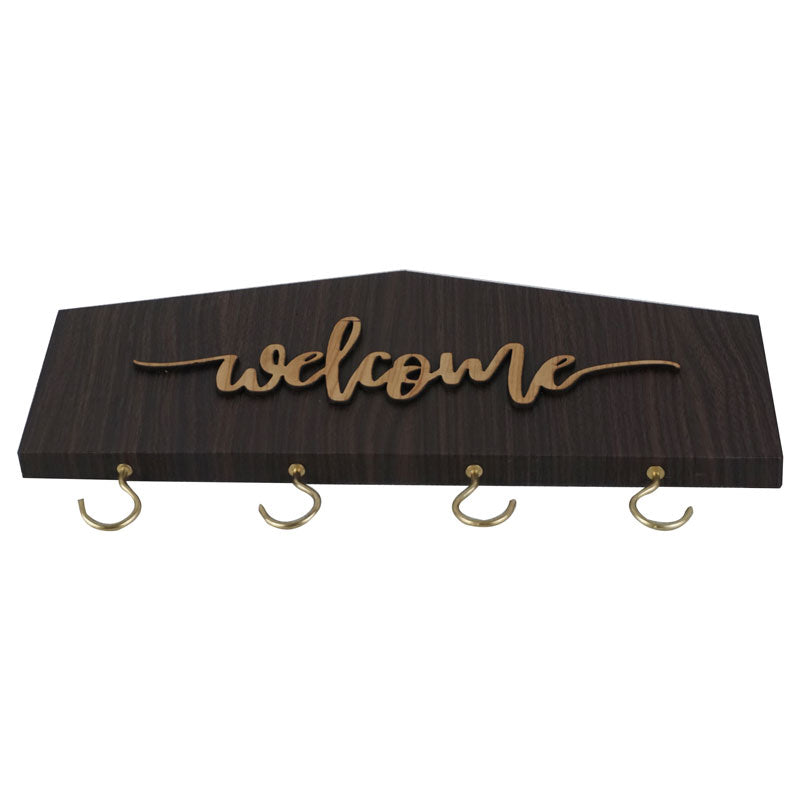Welcome Decorative Wooden Wall Mounted 4 Hooks Key Holder
