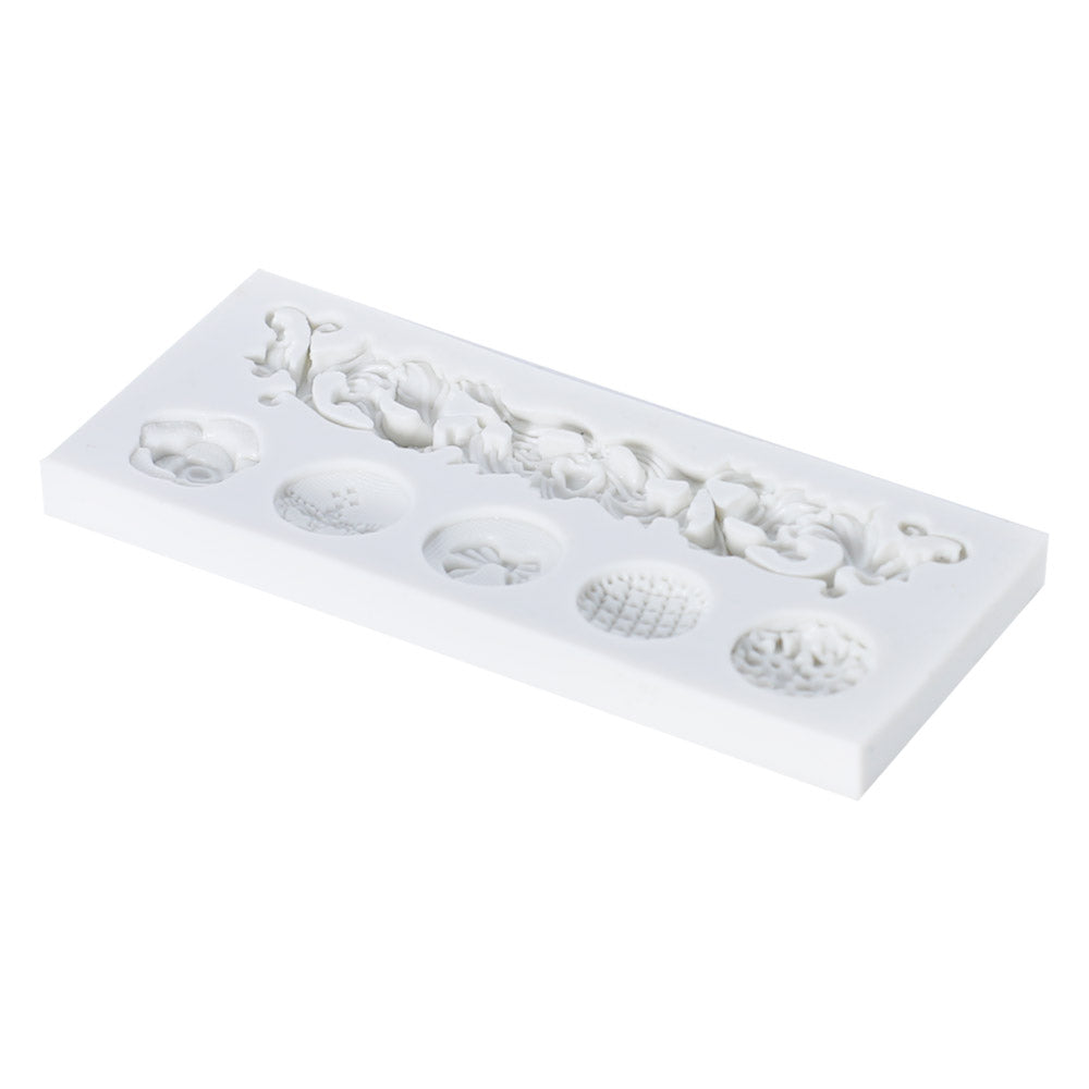 Baroque Scroll Relief Cake Border Silicone Fondant Mold 6 Cavity