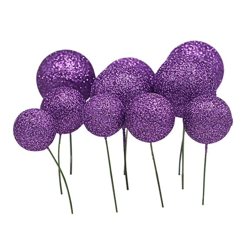 Glitter Purple Ball Cake Topper 20Pcs Set