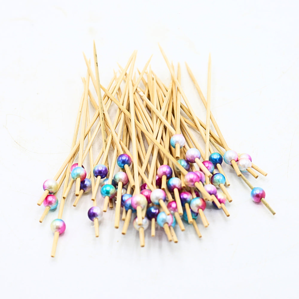 Colorful Cocktail Pick With Pearls 50Pcs Set