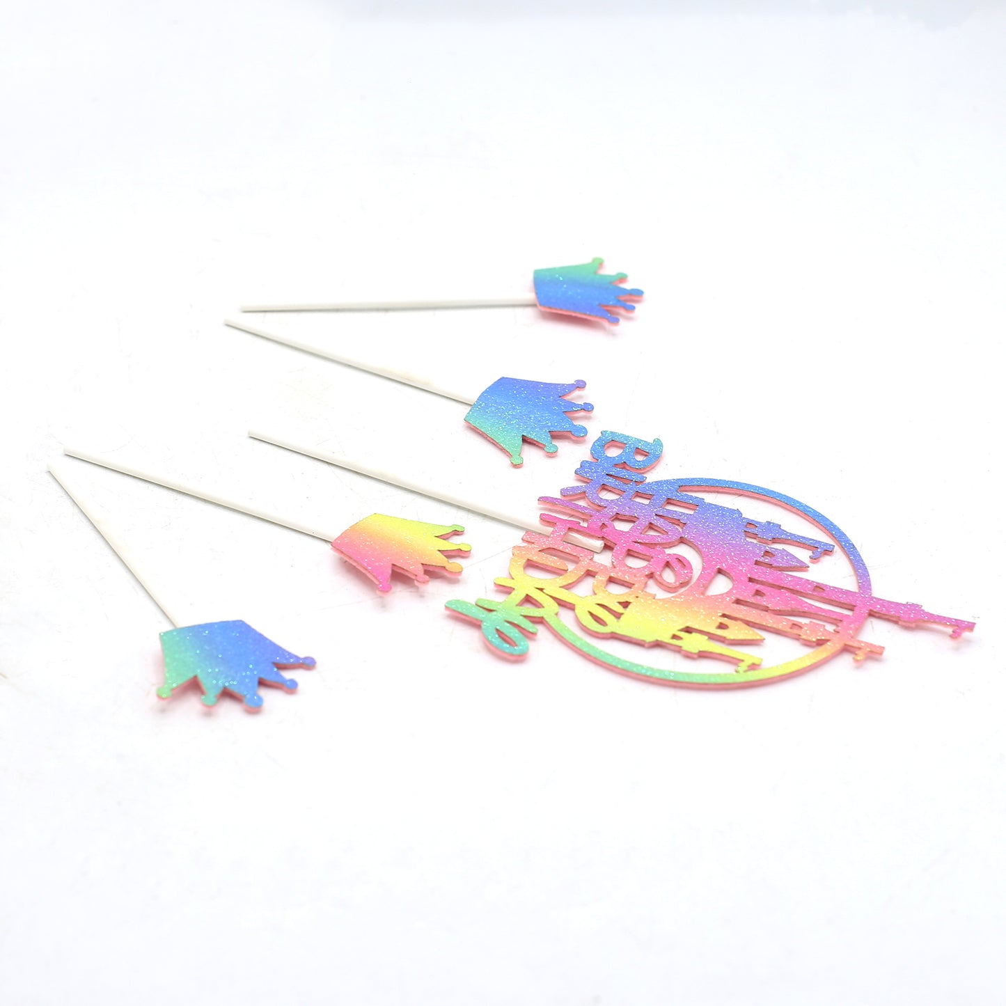 Happy Birthday And Crown Cake Topper 5Pcs Set