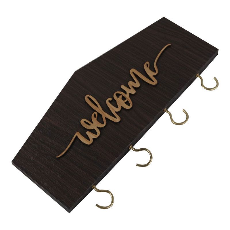 Welcome Decorative Wooden Wall Mounted 4 Hooks Key Holder