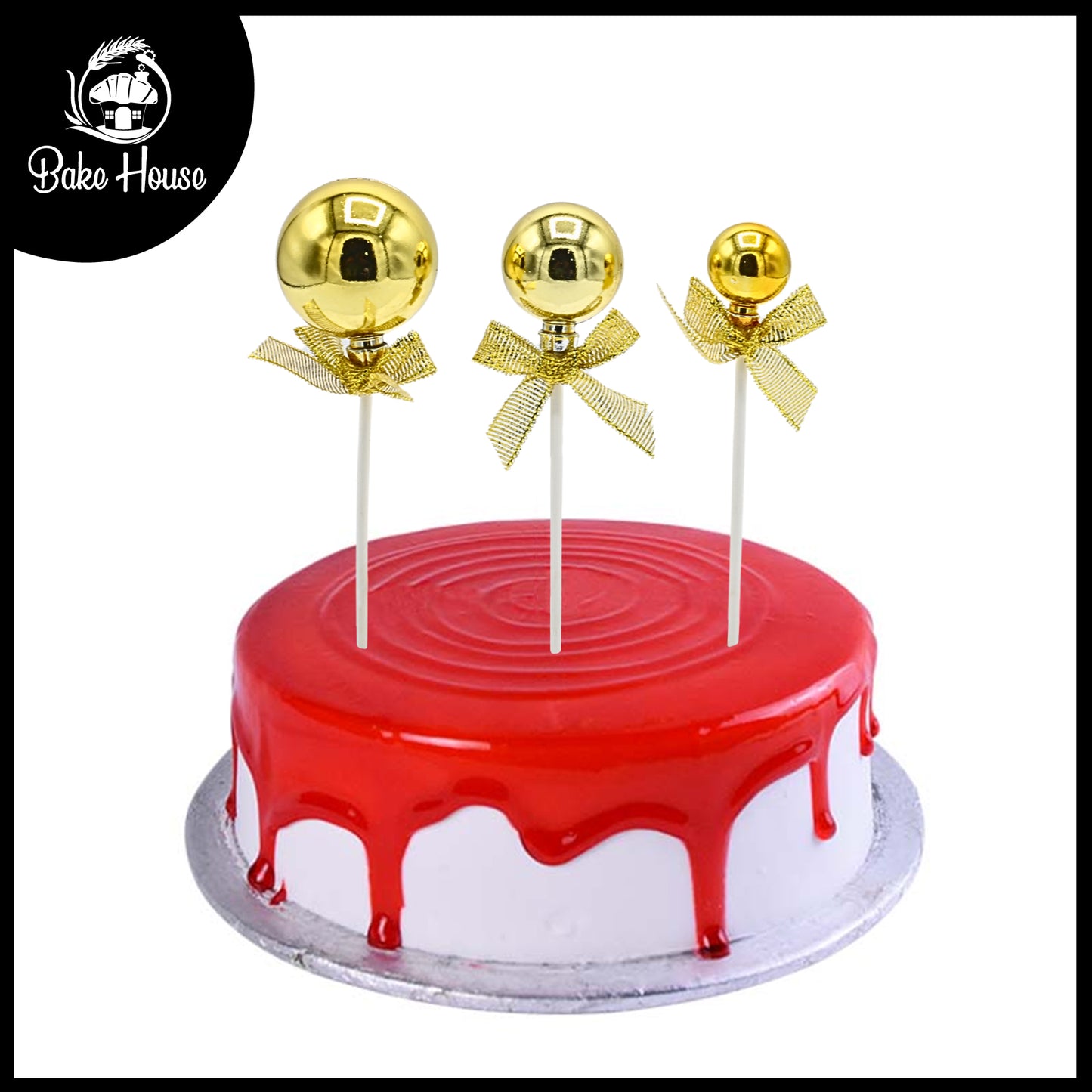 Golden Ball Cake Topper 3Pcs Set