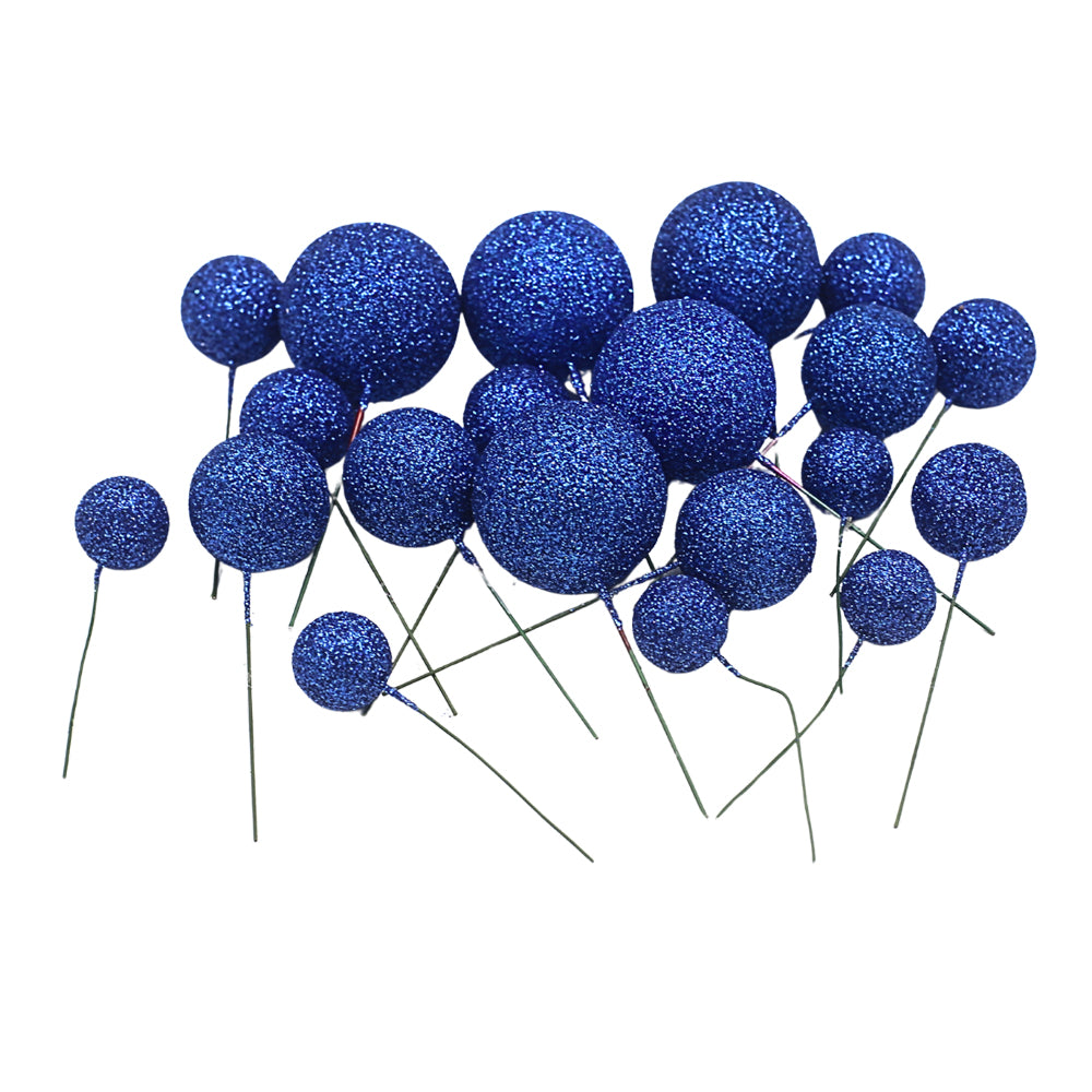 Glitter Blue Ball Cake Topper 20Pcs Set