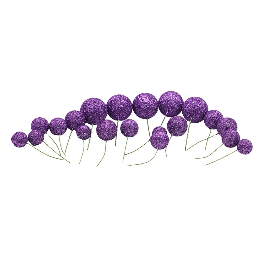 Glitter Purple Ball Cake Topper 20Pcs Set
