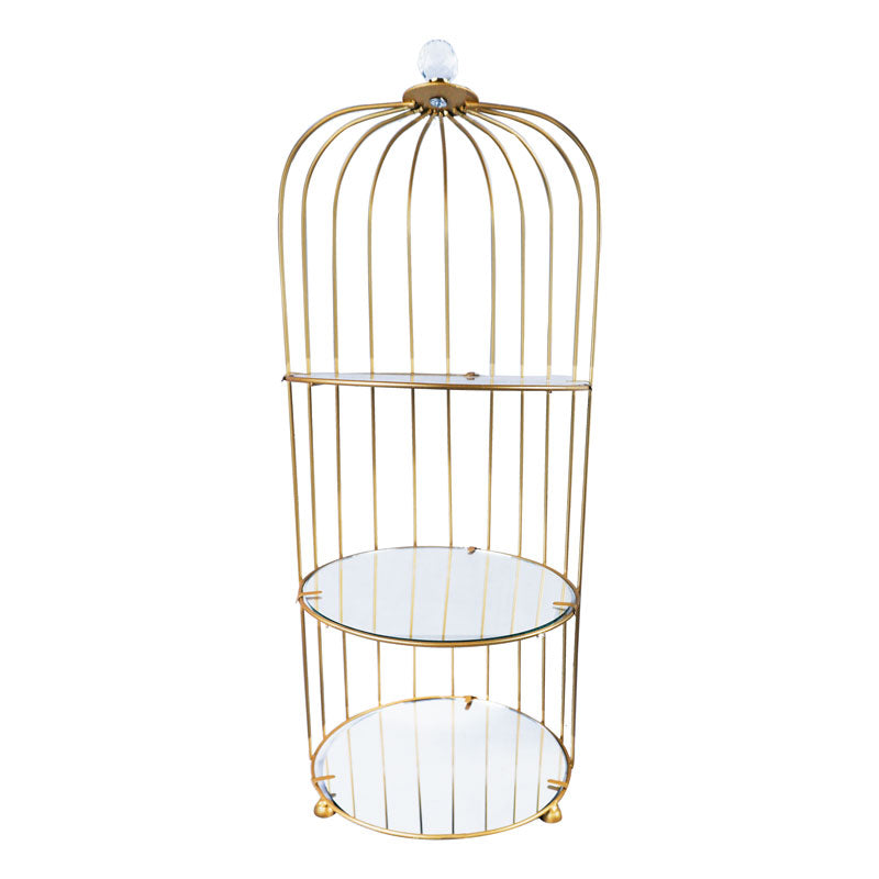 3 Tiers Round Mirror Base Bird Cage Style Desserts & Cosmetics Organizer