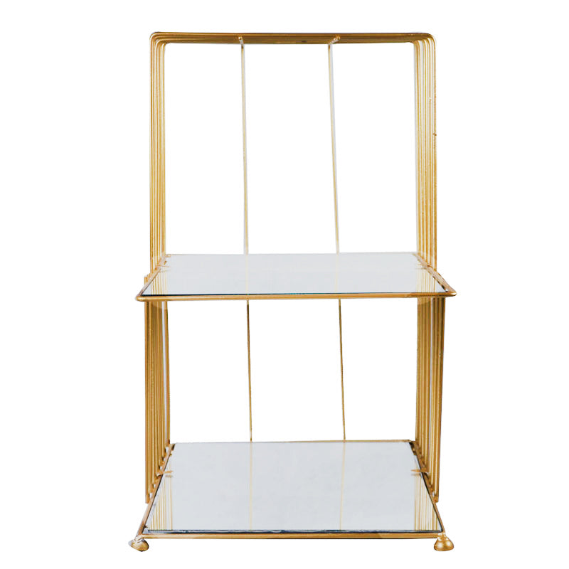 2 Tiers Square Mirror Base Bird Cage Style Desserts & Cosmetics Organizer