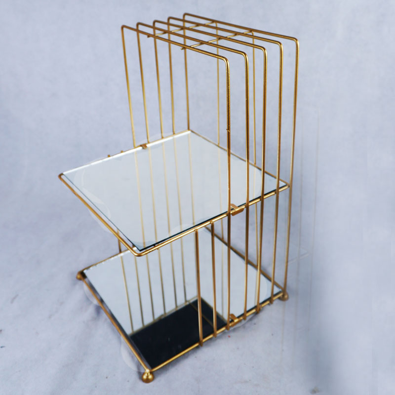 2 Tiers Square Mirror Base Bird Cage Style Desserts & Cosmetics Organizer