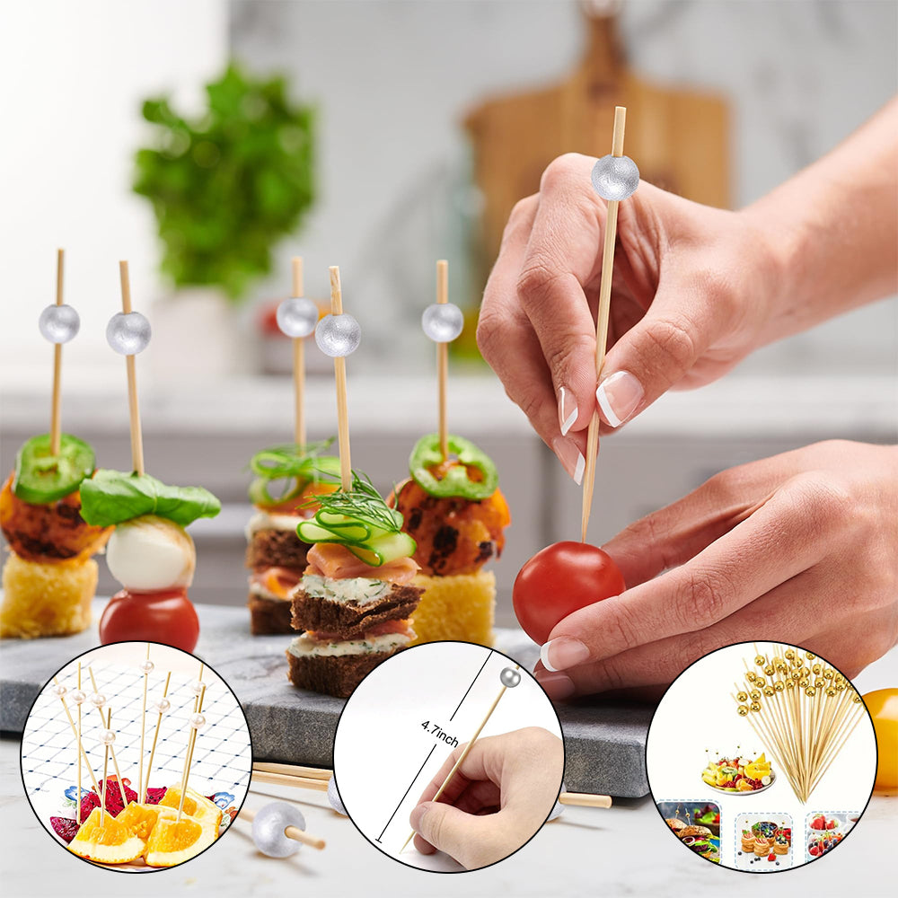Colorful Cocktail Pick With Pearls 50Pcs Set