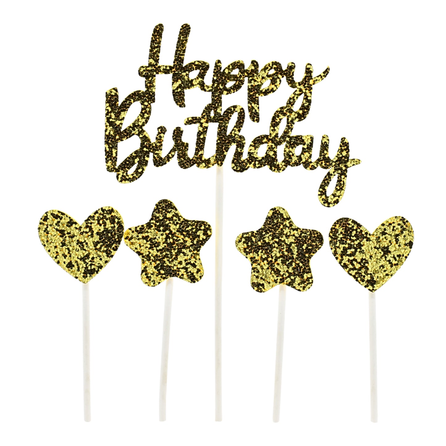 Happy Birthday, Star And Heart Cake Topper 3Pcs Set Red