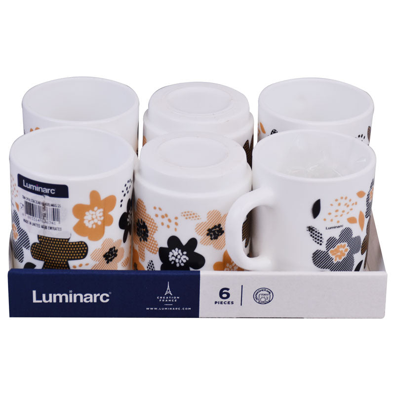 Luminarc Flowers Design Tea, Milk And Coffee Drinking Cups 6 Pcs Set