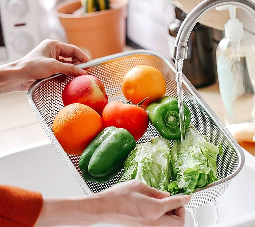 Rectangular Stainless Steel Fruit & Vegetable Colander Strainer 29.5x21.5x5.5 cm