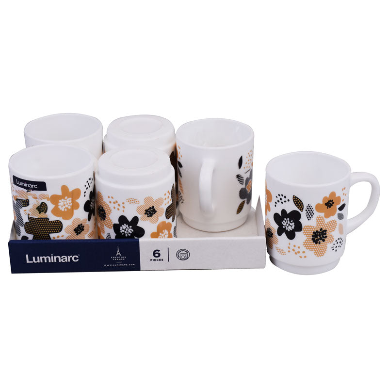 Luminarc Flowers Design Tea, Milk And Coffee Drinking Cups 6 Pcs Set