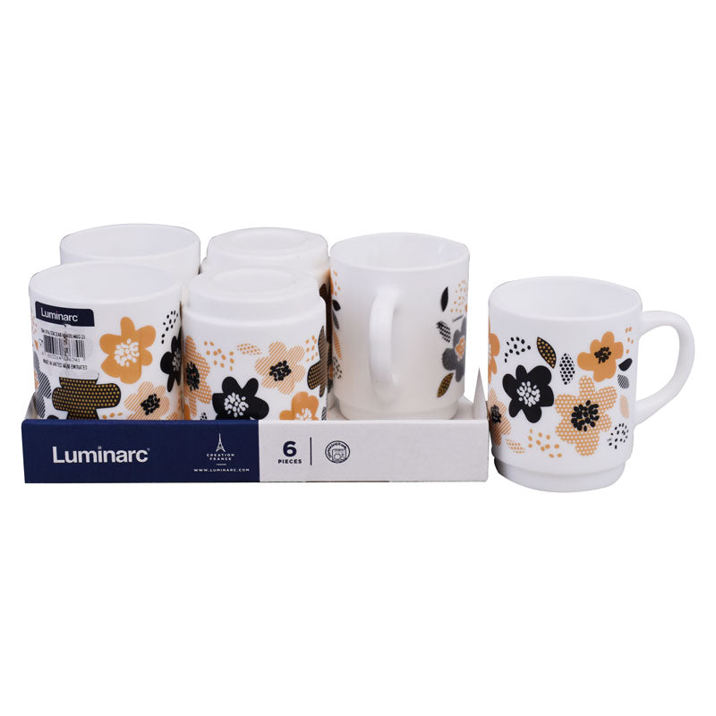 Luminarc Flowers Design Tea, Milk And Coffee Drinking Cups 6 Pcs Set