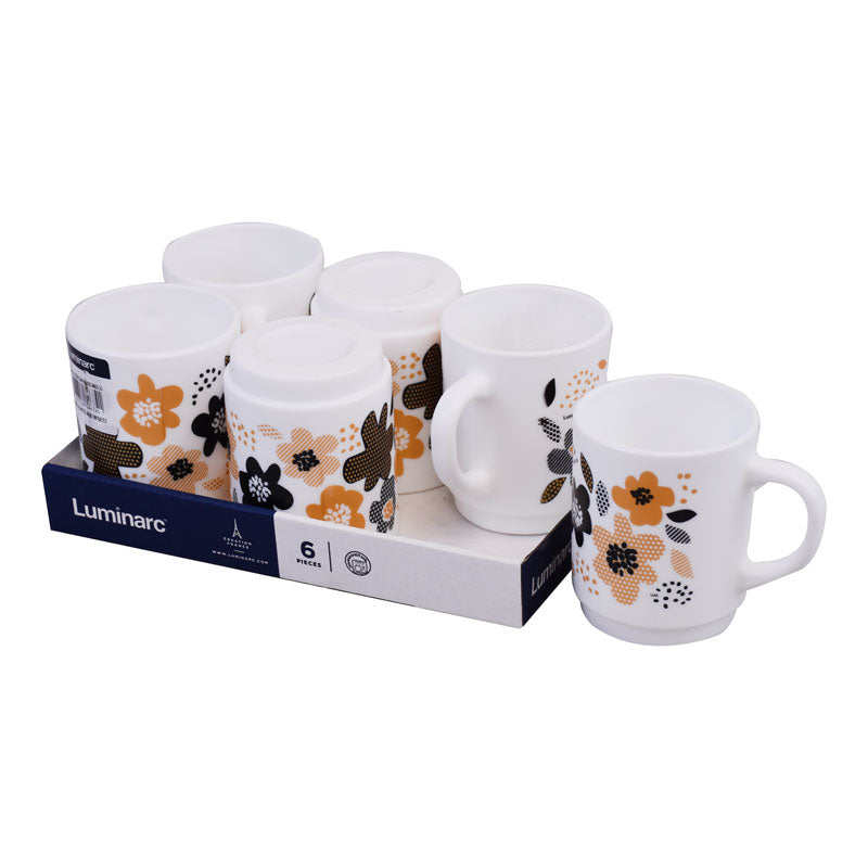 Luminarc Flowers Design Tea, Milk And Coffee Drinking Cups 6 Pcs Set