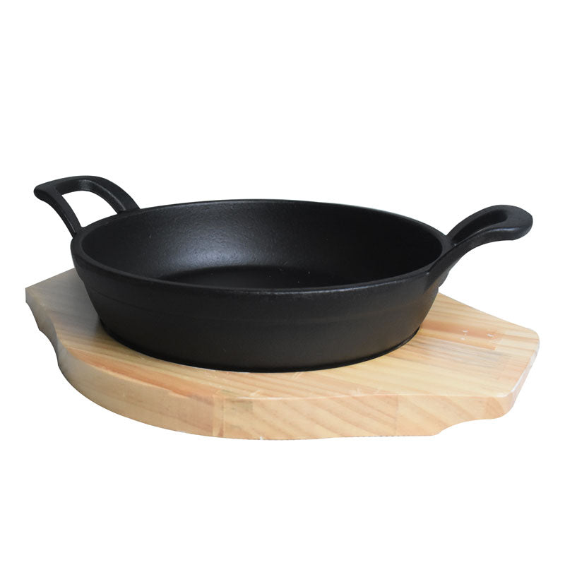 Round Cast Iron Sizzler Pan 18cm With Wooden Base