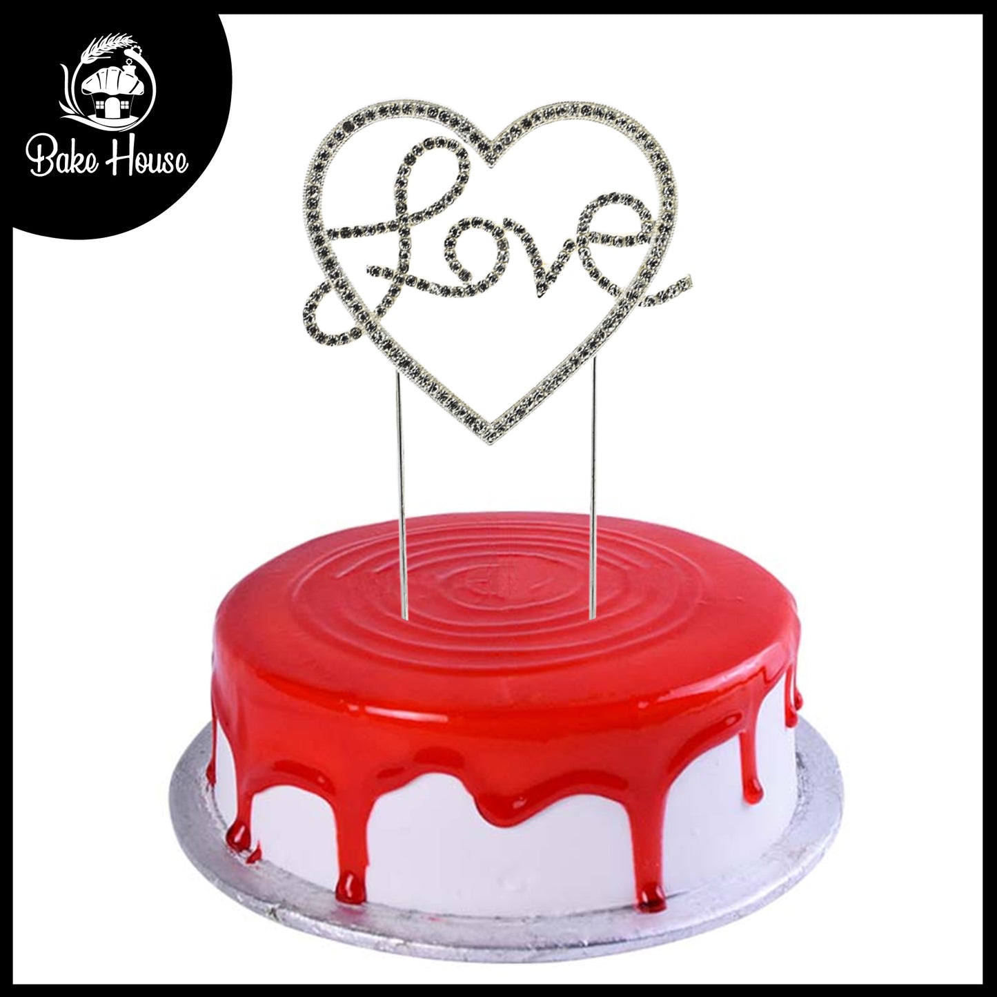 Love With Heart Cake Topper Silver With Silver Nugs