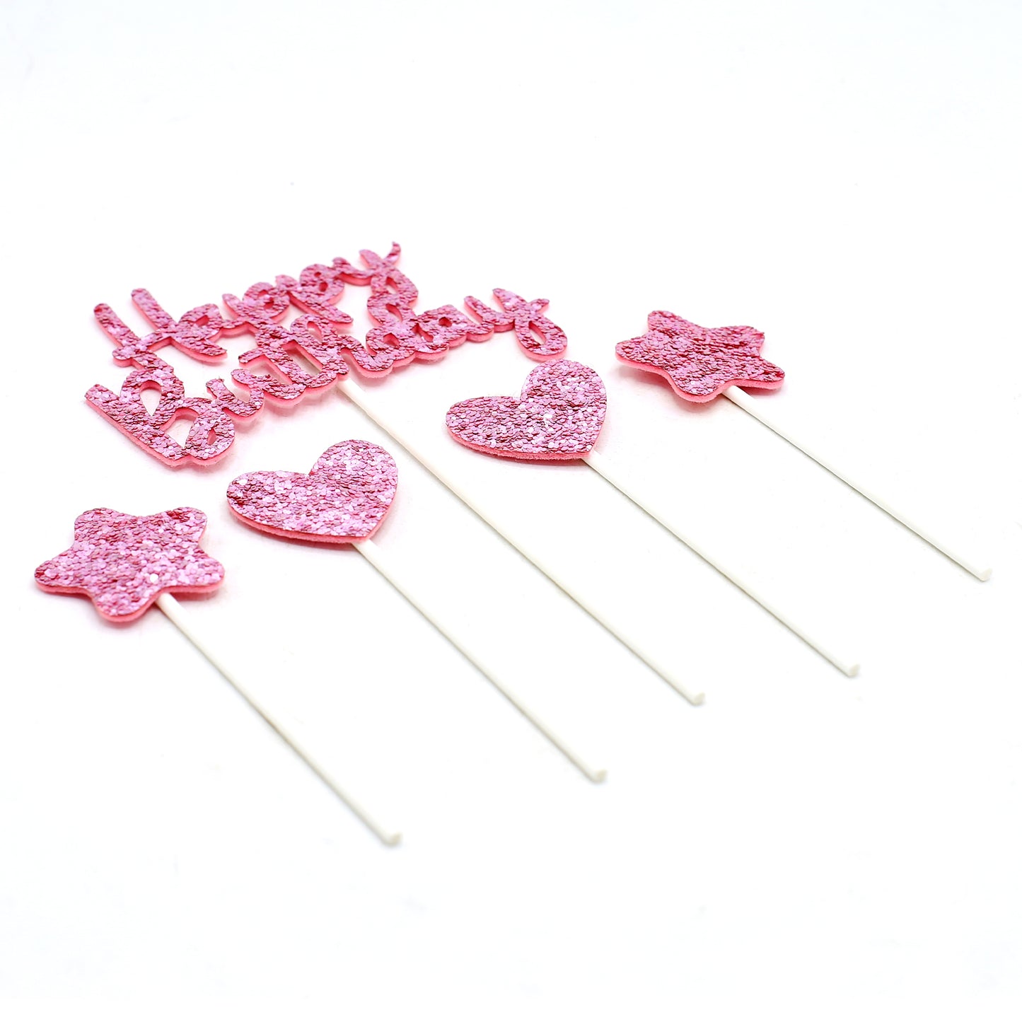 Happy Birthday, Heart & Star Cake Topper Pink