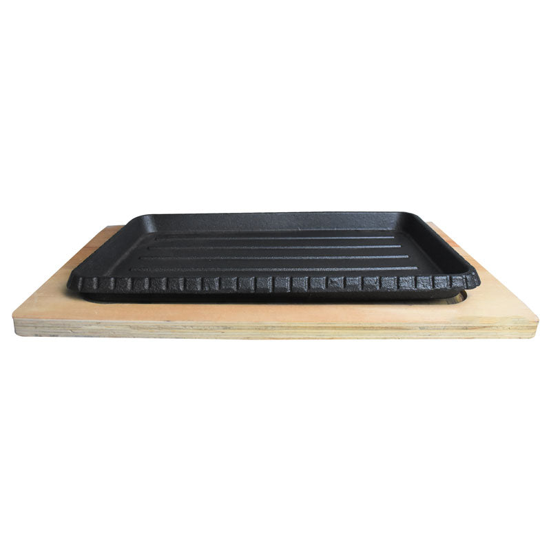 Rectangle Cast Iron Sizzler Plate With Wooden Base