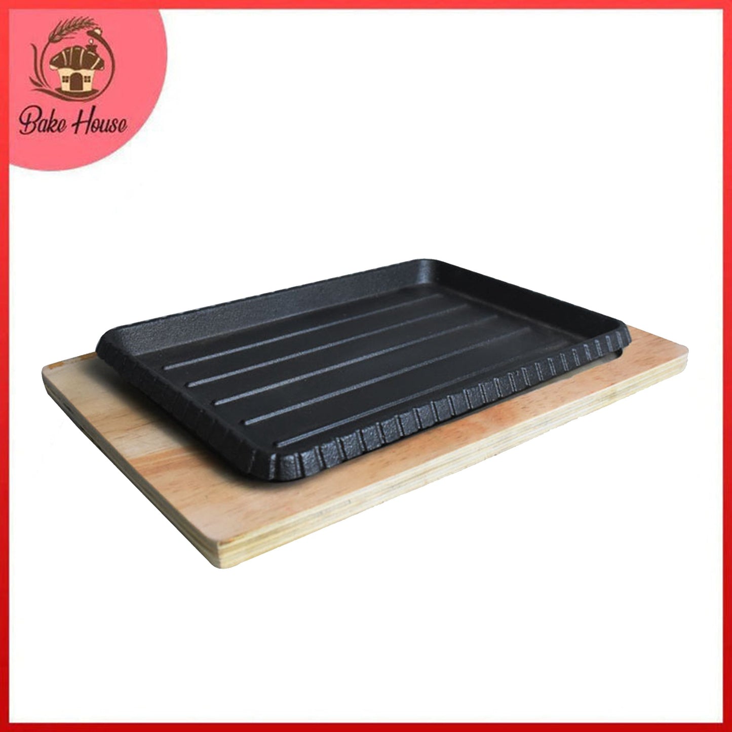 Rectangle Cast Iron Sizzler Plate With Wooden Base