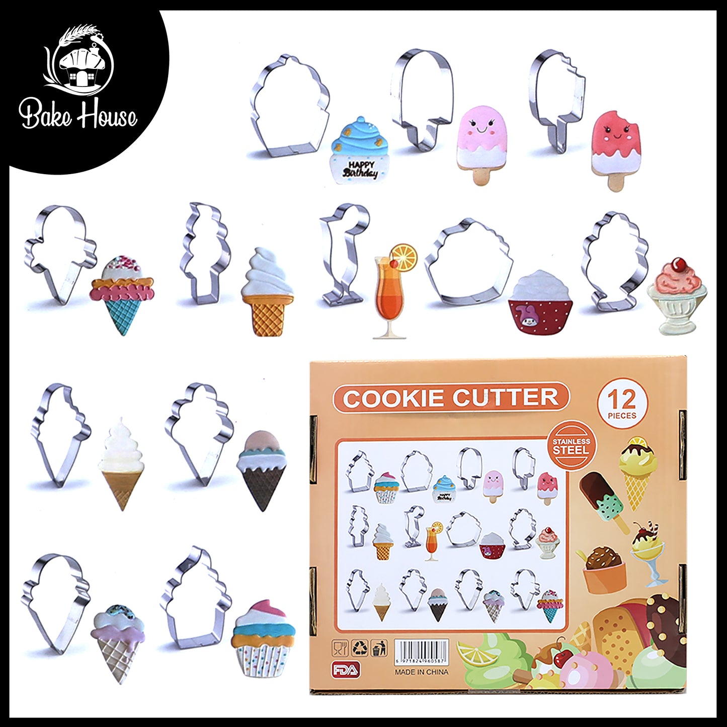 IceCream Cookie cutter Stainless Steel 12 Pcs set