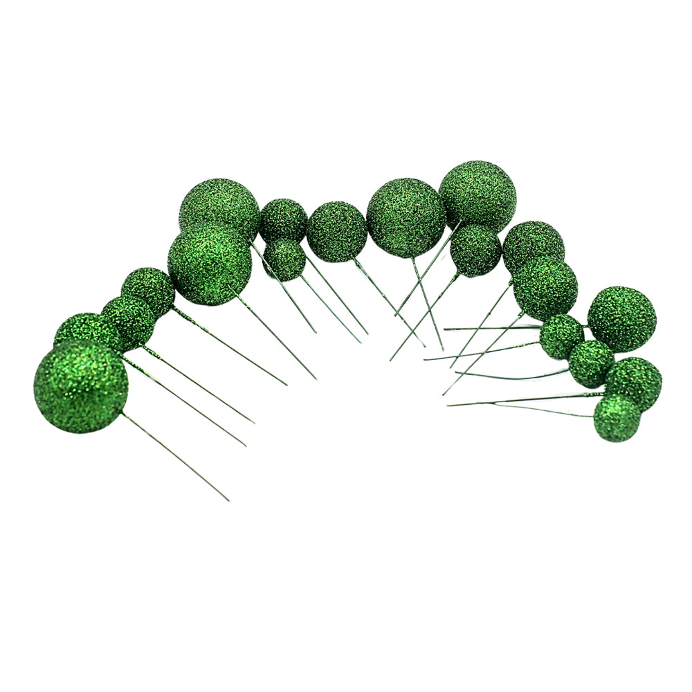 Glitter Green Ball Cake Topper 20Pcs Set