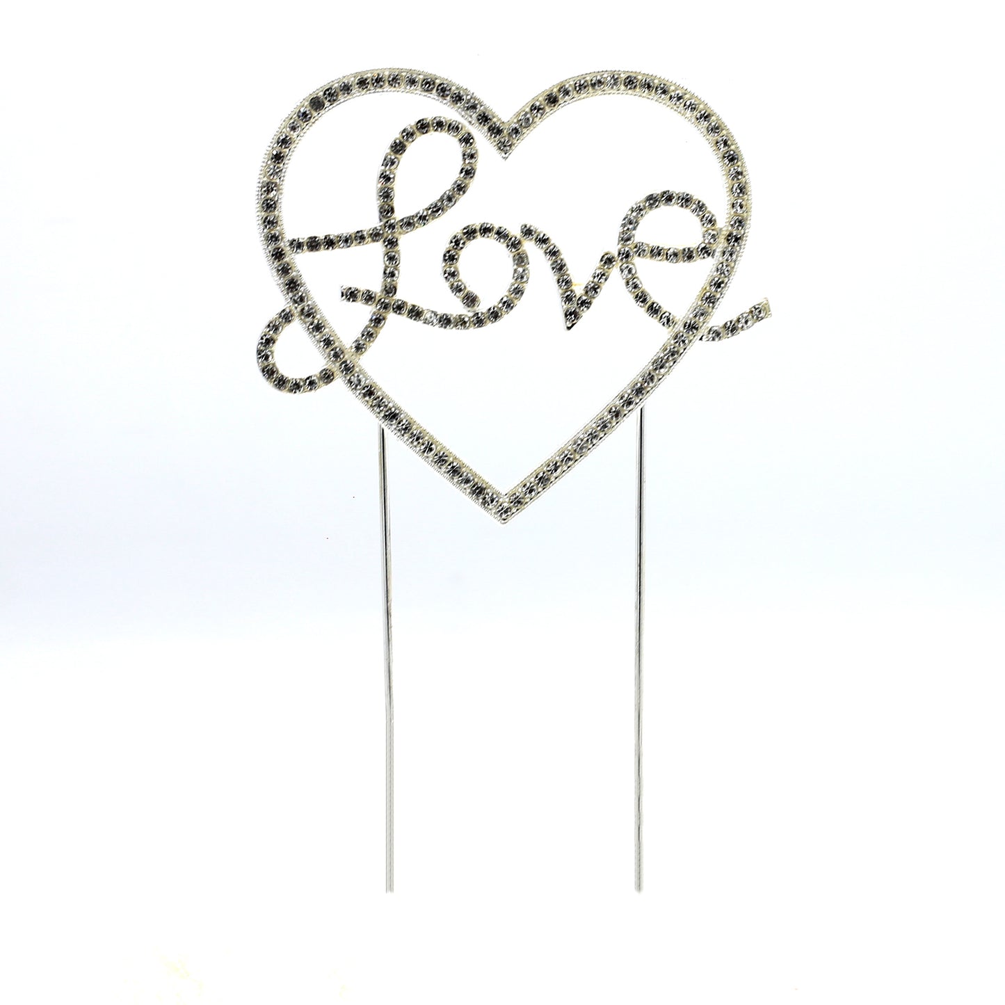 Love With Heart Cake Topper Silver With Silver Nugs