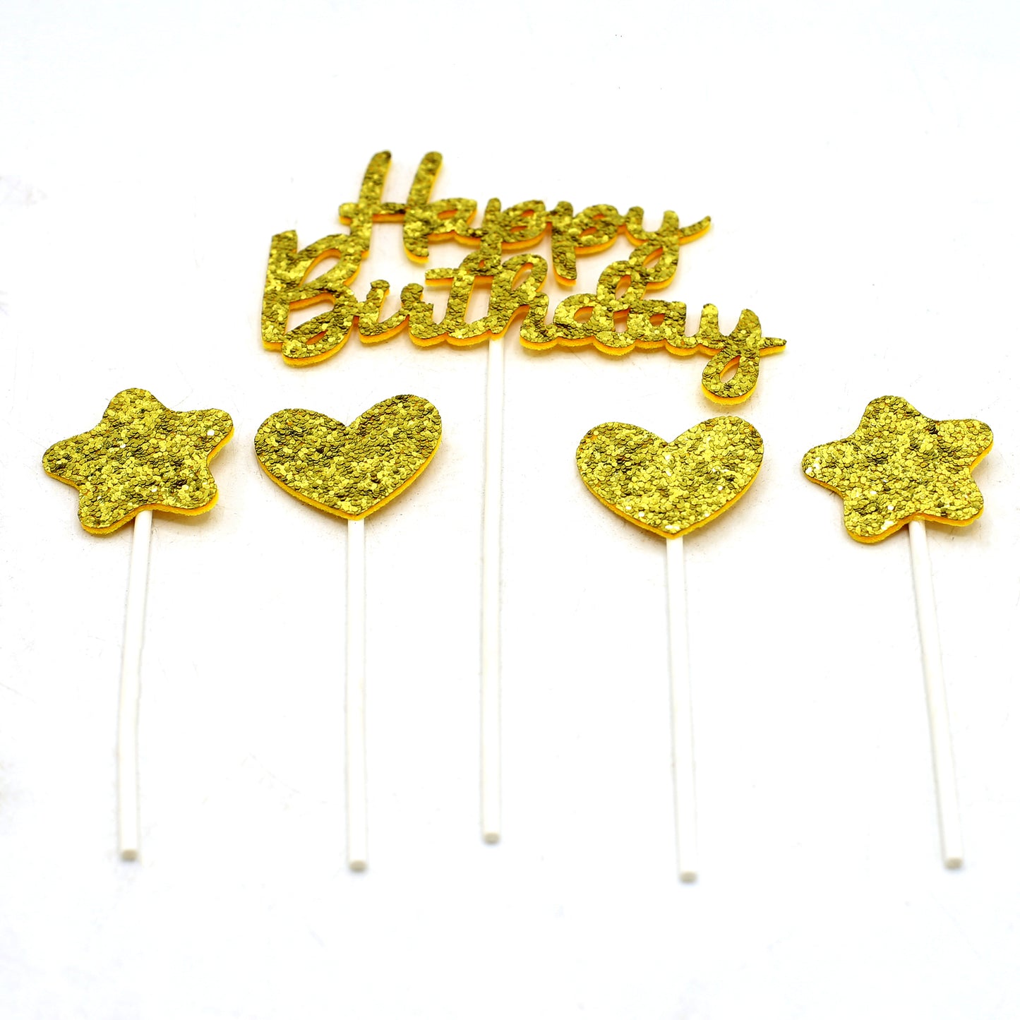 Happy Birthday, Star And Heart Cake Topper 3Pcs Set Red