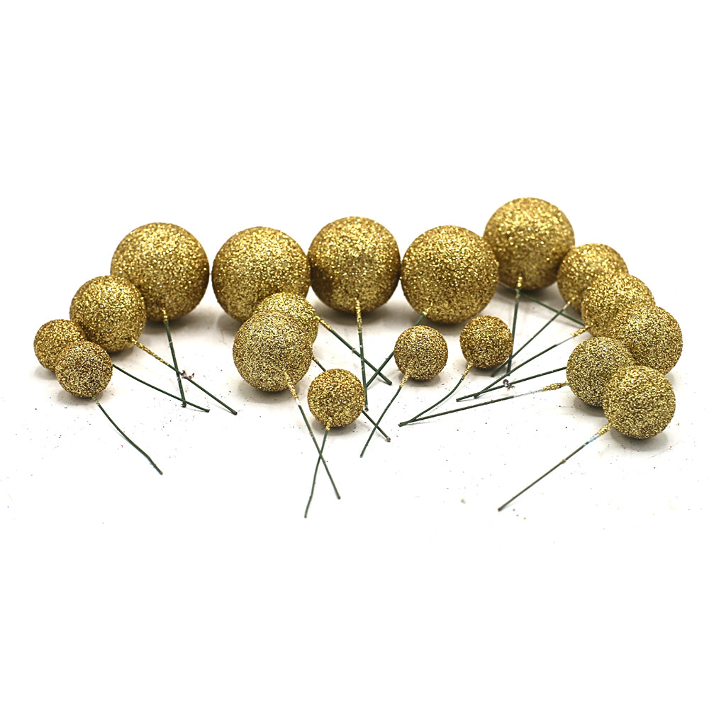 Glitter Golden Ball Cake Topper 20Pcs Set