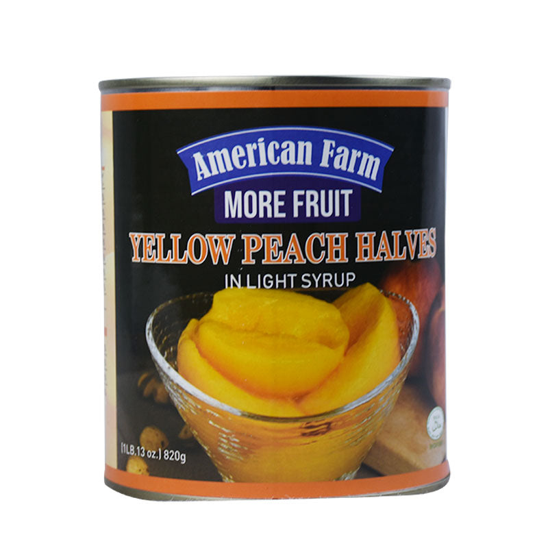 American Farm Yellow Peach Halves In Light Syrup 820g