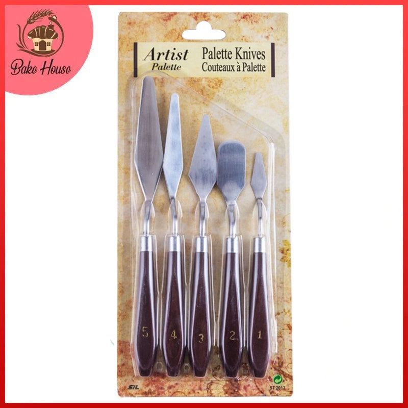Artist Palette Knife 5Pcs Set Stainless Steel Wood Handle