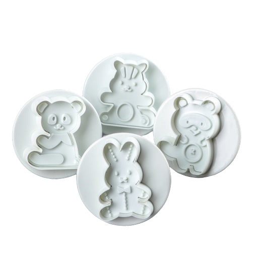 Bear Fondant & Cookie Plunger Cutter 4Pcs Set Plastic