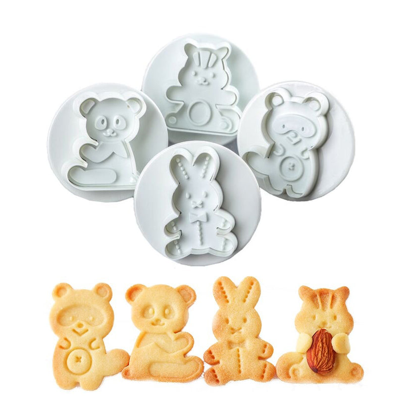 Bear Fondant & Cookie Plunger Cutter 4Pcs Set Plastic