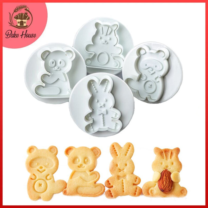 Bear Fondant & Cookie Plunger Cutter 4Pcs Set Plastic