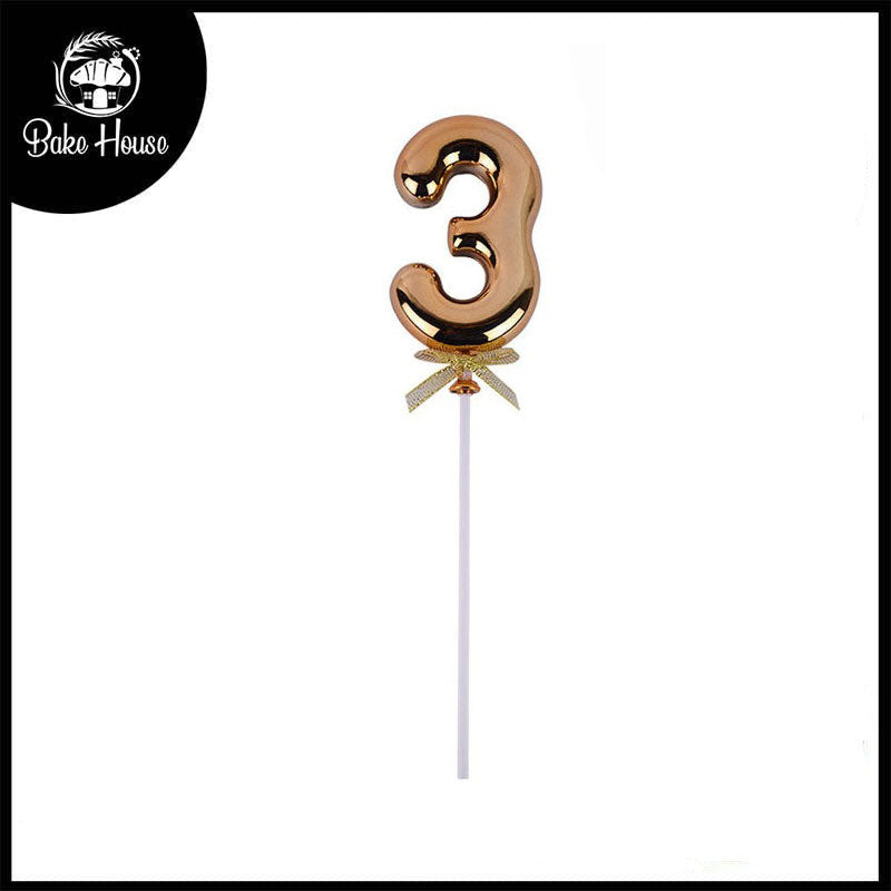 Birthday Anniversary Cake Decoration Number Topper 3 (Three) Golden