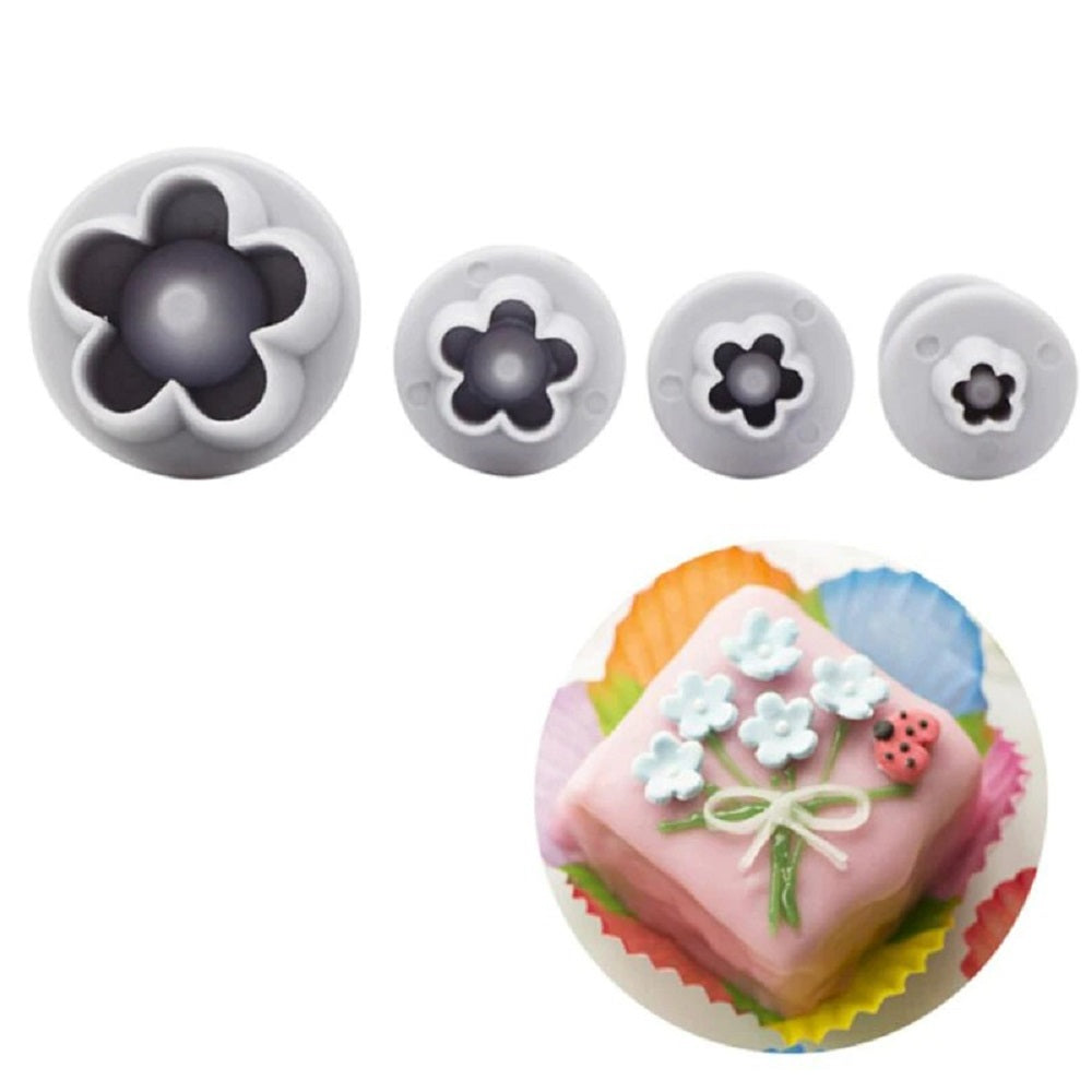 Blossom Flower Fondant Plunger Cutter 4Pcs Set Plastic