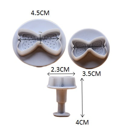 Bow Fondant Plunger Cutter 3Pcs Set Plastic