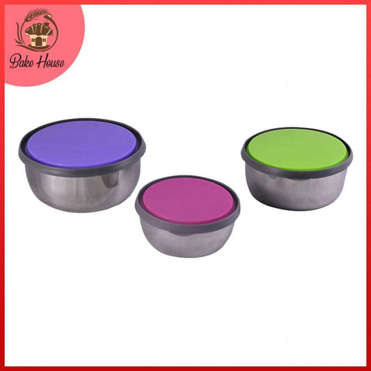 Bowl 3Pcs Set Stainless Steel 12, 14 & 16 cm with Colorful Lids