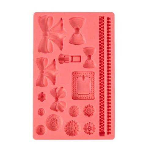 Bows Zips & Buttons Silicone Fondant Mold Sheet