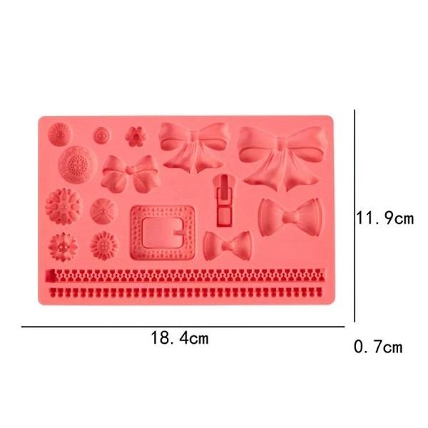 Bows Zips & Buttons Silicone Fondant Mold Sheet