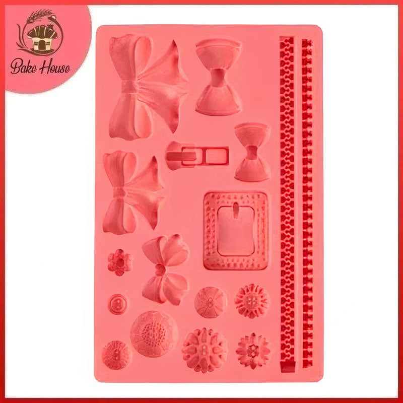 Bows Zips & Buttons Silicone Fondant Mold Sheet