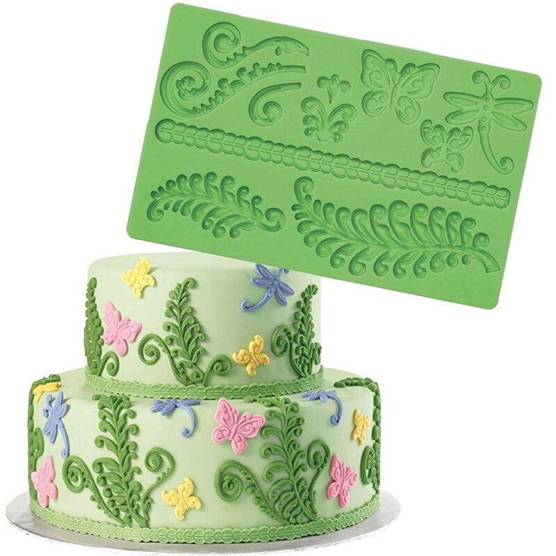 Butterfly Fern Leaf Silicone Fondant Cake Border Mold Sheet